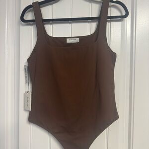 Babaton Brown Square Neck Ribbed Bodysuit